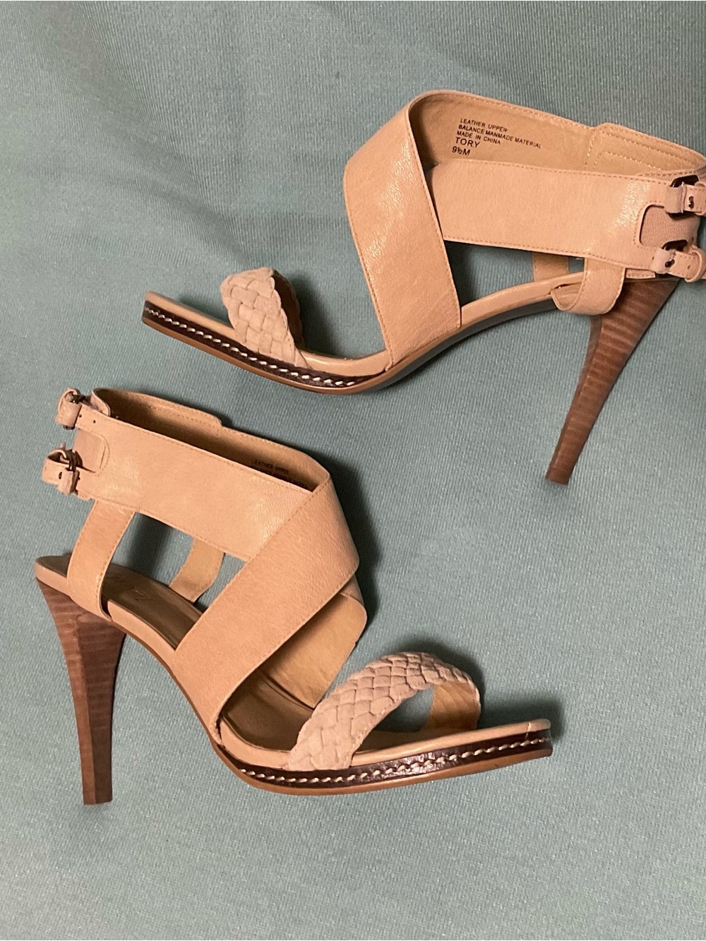 Women's Blush Strappy High Heeled Sandals - Elegant Braided Front